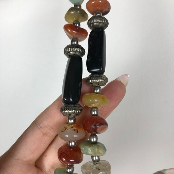 Vintage Crystal Necklace Amethyst Carnelian Amazonite Citrine Black Onyx - Picture 3 of 5